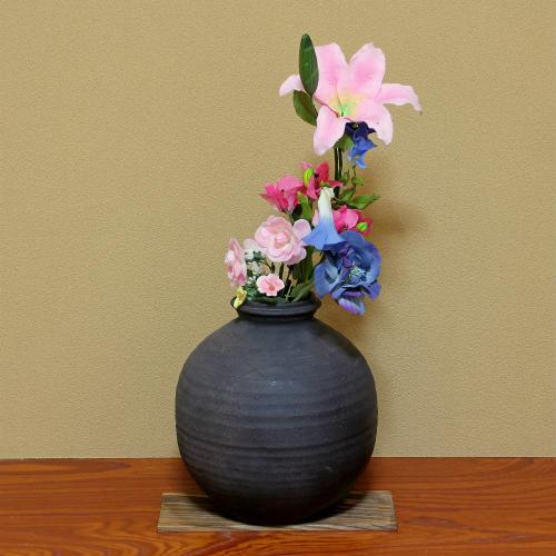 信楽焼 花瓶 炭化 丸 9号 おしゃれ 一輪挿し 小さい 花入 北欧 陶器