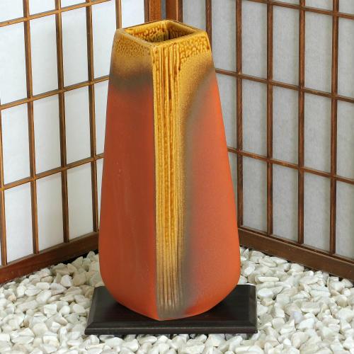 信楽焼 花器 緋色 菱形 スカーレット 立花 陶器 花瓶 生け花 和風 華道