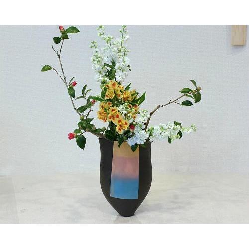 池坊 花器 立花 水盤 黒金 生け花 草月 自由花 ブラック ゴールド