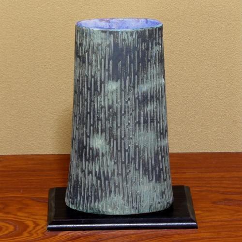 信楽焼傘立て ツートン 高さ47cm 玄関・屋外収納 信楽焼傘立て 黒釉