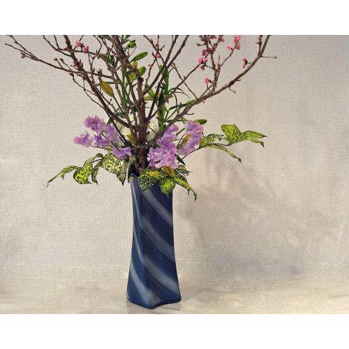 信楽焼 花器 青ライン三方変形 立花 陶器 花瓶 生け花 和風 華道 池坊 