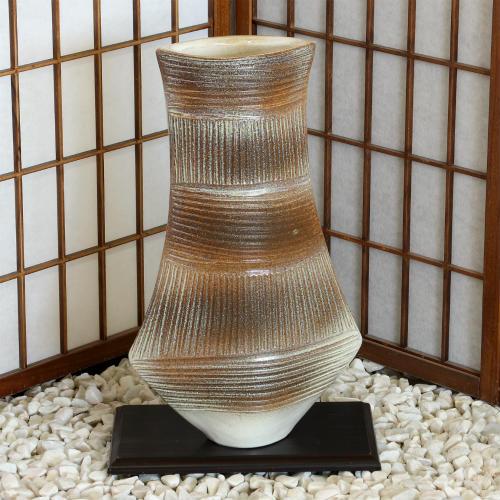 信楽焼 花器 白釉 彫り 合わせ 立花 陶器 花瓶 生け花 和風 華道 池坊