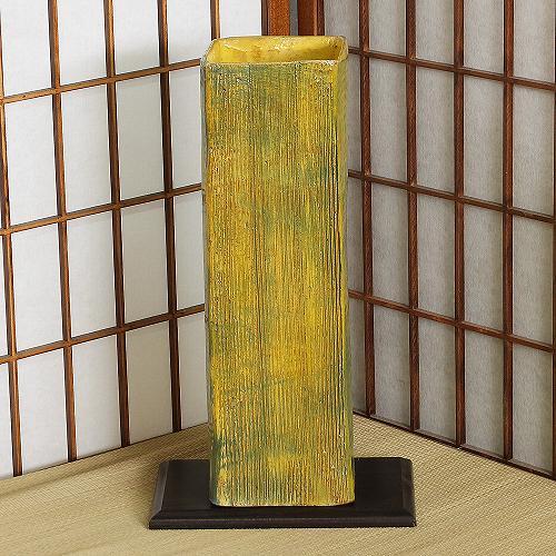 信楽焼 花器 黄釉 角筒 立花 陶器 花瓶 生け花 和風 華道 池坊 生花用