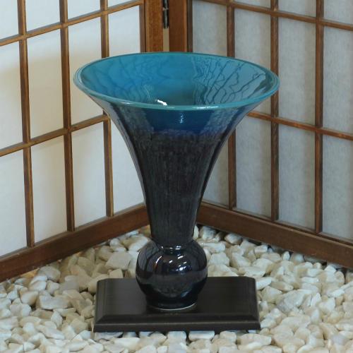 信楽焼 花器 黒 青 ガラス 流し 球 立花 陶器 花瓶 生け花 和風 華道