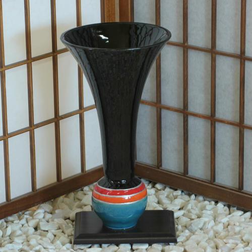 信楽焼 花器 黒 グラデーション 球 長 立花 陶器 花瓶 生け花 和風