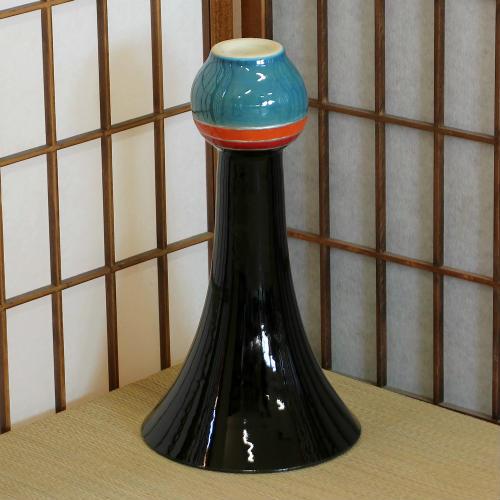信楽焼 花器 黒 グラデーション 球 長 立花 陶器 花瓶 生け花 和風