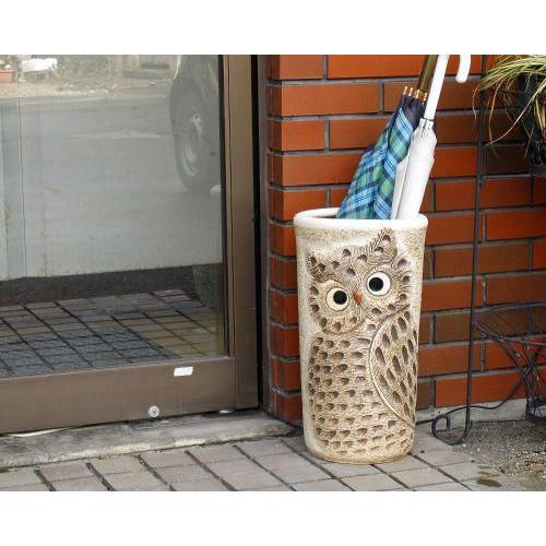 [ポイント5倍]信楽焼 陶器 傘立て 白 フクロウ 透し彫 傘たて ふくろう スリム 北欧 おしゃれ アンティーク かわいい ギフト 業務用 傘立 信楽焼き(MB047-01G)