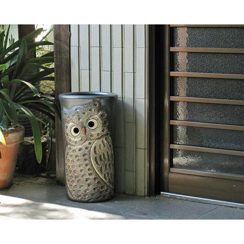 ポイント5倍]信楽焼 陶器 傘立て 黒 フクロウ 透し彫 傘たて ふくろう