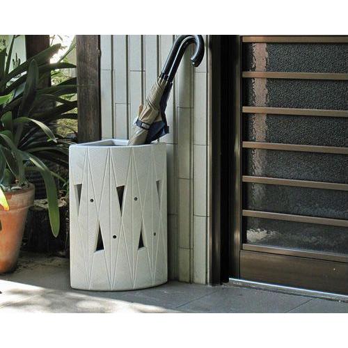 ポイント5倍]信楽焼 陶器 傘立て 白 マット 透し彫 扇型 傘たて スリム