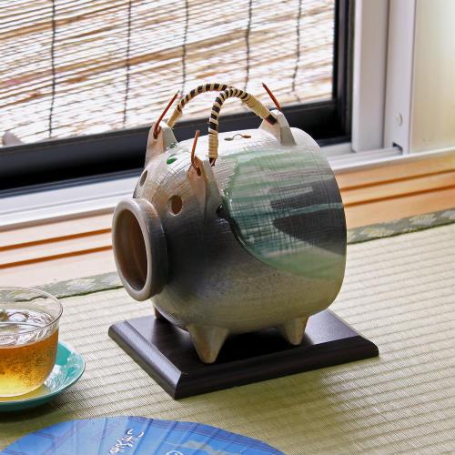 信楽焼 蚊取り 線香入れ ビードロ ブタ 蚊遣り器 器具付 おしゃれ ぶた