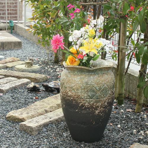 ポイント8倍]信楽焼 大きな 花瓶 灰釉 窯変 16号 おしゃれ 大壺 つぼ