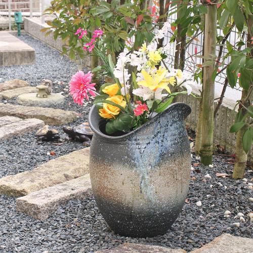 ポイント8倍]信楽焼 大きな 花瓶 三彩 たわみ 16号 おしゃれ 大壺 つぼ 