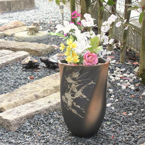 ポイント5倍]信楽焼 大きな 花瓶 コゲ 緋色 八角 12号 おしゃれ 大壺