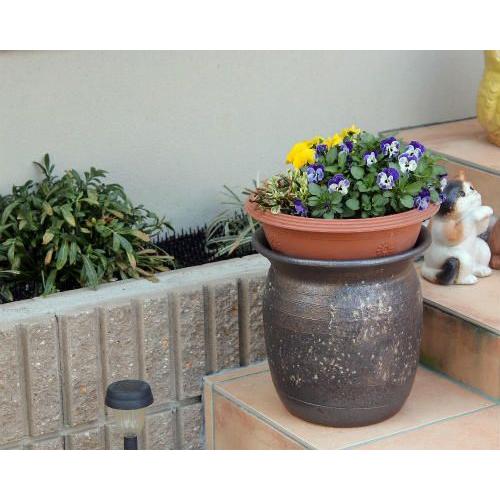 大きな陶器壺 製花瓶 波状口