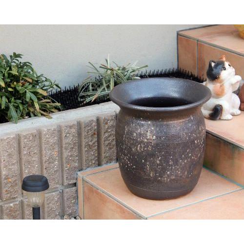 大きな陶器壺 製花瓶 波状口