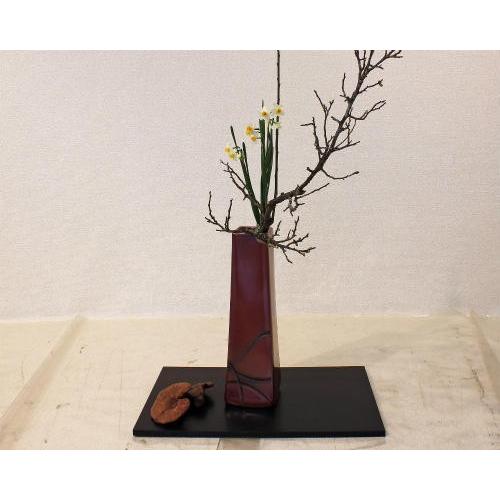 信楽焼 花器 臙脂 菱形ライン 在庫数限り 陶器 花瓶 生け花 和風 華道 池坊 生花用 手作 フラワーベース 信楽焼き 在庫数限り あすつく(24-109)_1