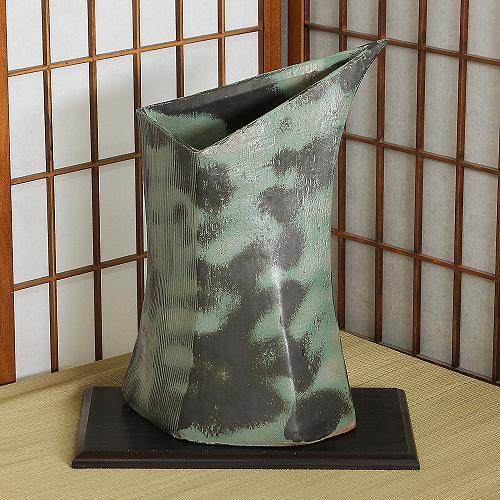 信楽焼 花器 茶ぼかし 角型 在庫数限り 陶器 花瓶 生け花 和風 華道