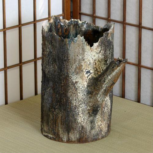 信楽焼 花瓶 花器 華道 池坊 嵯峨御流 櫛目 白枝 陶器 生け花 和風 生花用 フラワーベース 信楽焼き 手作 在庫数限り あすつく(my-3)