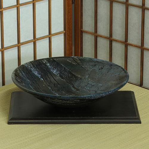 信楽焼 水盤 花器 11号 青 窯変 掛分 ソリ 丸 陶器 池坊 嵯峨御流