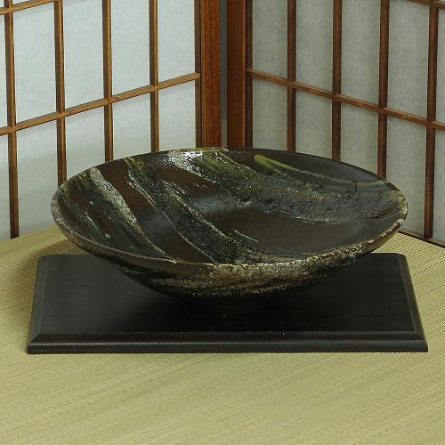 信楽焼 水盤 花器 11号 茶 窯変 掛分 ソリ 丸 陶器 池坊 嵯峨御流
