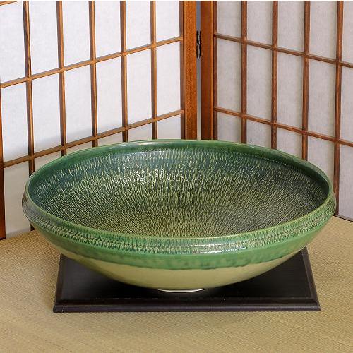 信楽焼 水盤 花器 15号 ビードロ 深型 丸 陶器 池坊 嵯峨御流 生け花