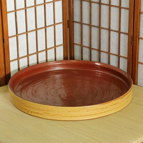 訳あり商品⤵信楽焼 水盤 グリーンガラス 径43cm 花瓶・フラワースタンド