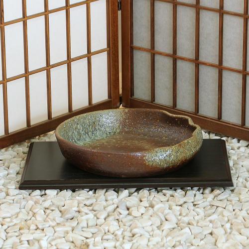 信楽焼 水盤 花器 10号 茶 窯変 曲げ 丸型 陶器 池坊 嵯峨御流 生け花