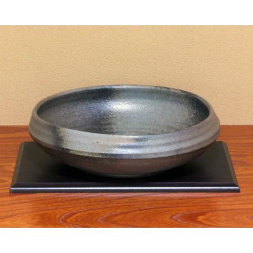 ポイント3倍]信楽焼 水盤 花器 12号 炭化ひねり灰ぼかし 丸 陶器 池坊