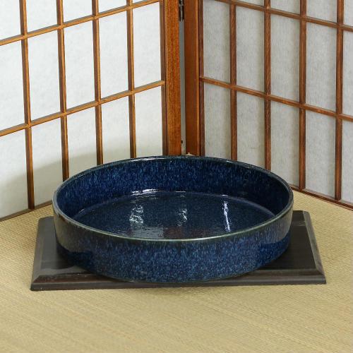 信楽焼 水盤 花器 10号 藍 斑点 切立 丸 陶器 池坊 嵯峨御流 生け花