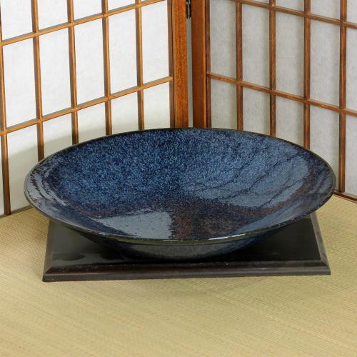 信楽焼 水盤 花器 13号 藍 斑点 ソリ 丸 陶器 池坊 嵯峨御流 信楽焼 水盤 花器 13号 藍 斑点 ソリ 丸 陶器 池坊 嵯峨御流