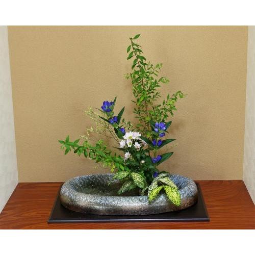 在庫数限り 信楽焼 水盤 花器 20号 窯変曲げ小判 陶器 池坊 嵯峨御流