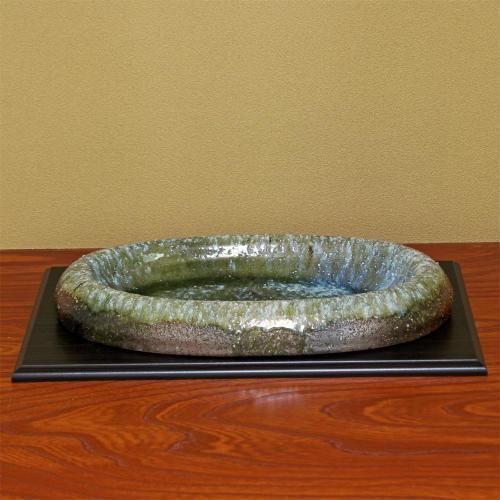 在庫数限り 信楽焼 水盤 花器 16号 窯変曲げ 小判 陶器 池坊 嵯峨御流