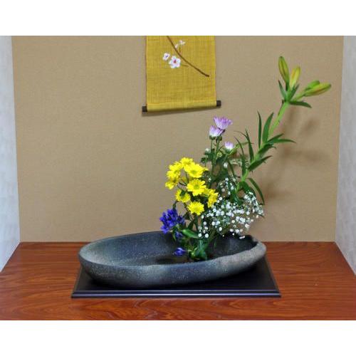 在庫数限り 信楽焼 水盤 花器 20号 窯肌変形ひねり 小判 陶器 在庫数限り 信楽焼 水盤 花器 20号 窯肌変形ひねり 小判 陶器