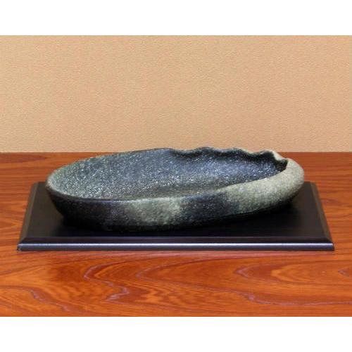 青灰色 陶器 花器 水盤　池坊 青灰色 陶器 花器 水盤 池坊