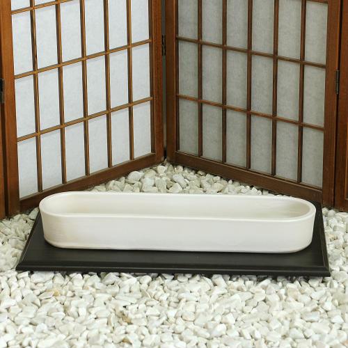 信楽焼 水盤 花器 白釉 長 小判 小 陶器 池坊 嵯峨御流 生け花 華道用