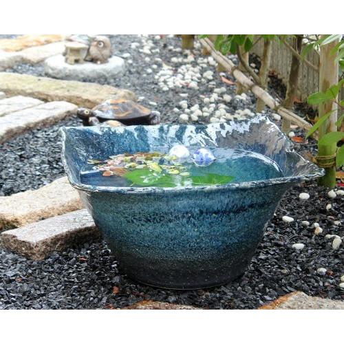 ポイント10倍]信楽焼 睡蓮鉢 青ガラス角形 18号 陶器 メダカ鉢 