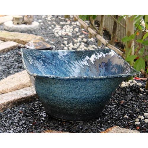 ポイント10倍]信楽焼 睡蓮鉢 青ガラス角形 18号 陶器 メダカ鉢 