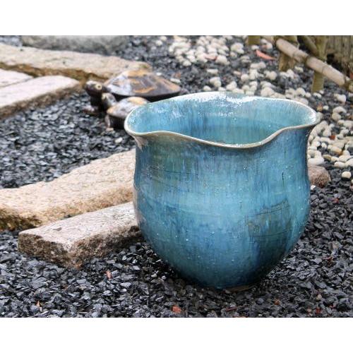 ポイント5倍]信楽焼 睡蓮鉢 青釉流し波口 11.5号 陶器 メダカ鉢