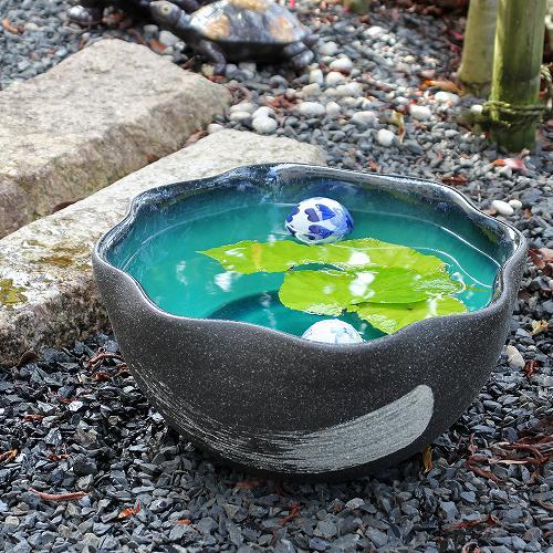★メダカ　大火鉢　径：55cm★ ポイント3倍]信楽焼 睡蓮鉢 刷毛目 緑 ガラス 12号 陶器 メダカ鉢