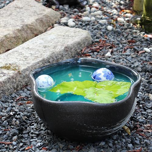 信楽焼 睡蓮鉢 刷毛目 緑 ガラス 10号 陶器 メダカ鉢 おしゃれ 金魚鉢