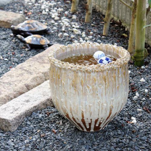 信楽焼 睡蓮鉢 白窯変 櫛目 12号 陶器 メダカ鉢 おしゃれ 金魚鉢 大型 水鉢 めだか鉢 鉢スイレン 睡蓮 ビオトープ 信楽焼き あすつく Suiren0046 夢源陶房 通販 Yahoo ショッピング