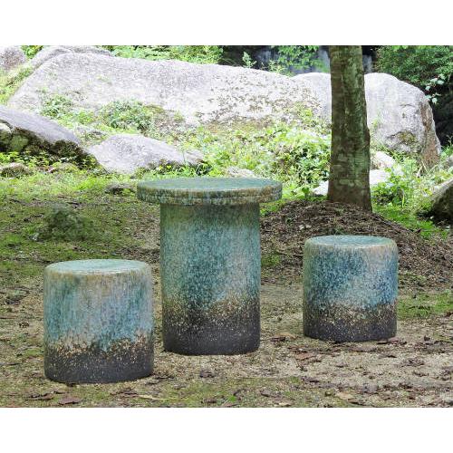 宝福寿吉 信楽焼 青窯肌 ガーデンテーブルセット 直径４６cm 宝福寿吉 信楽焼 青窯肌 ガーデンテーブルセット 直径46cm 宝