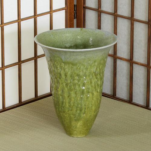 1点物 京都 清水焼 花器 緑釉 叩き 池坊 生け花 和風 洋風 華道 1点物 京都 清水焼 花器 緑釉 叩き 池坊 生け花 和風 洋風 華道