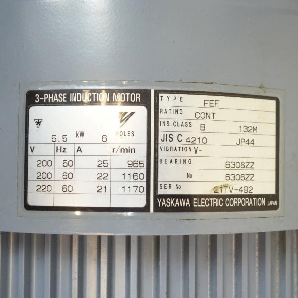 未使用）YASKAWA/安川電機 FEF-CONT 7.5馬力汎用モーター 三相200V 6 