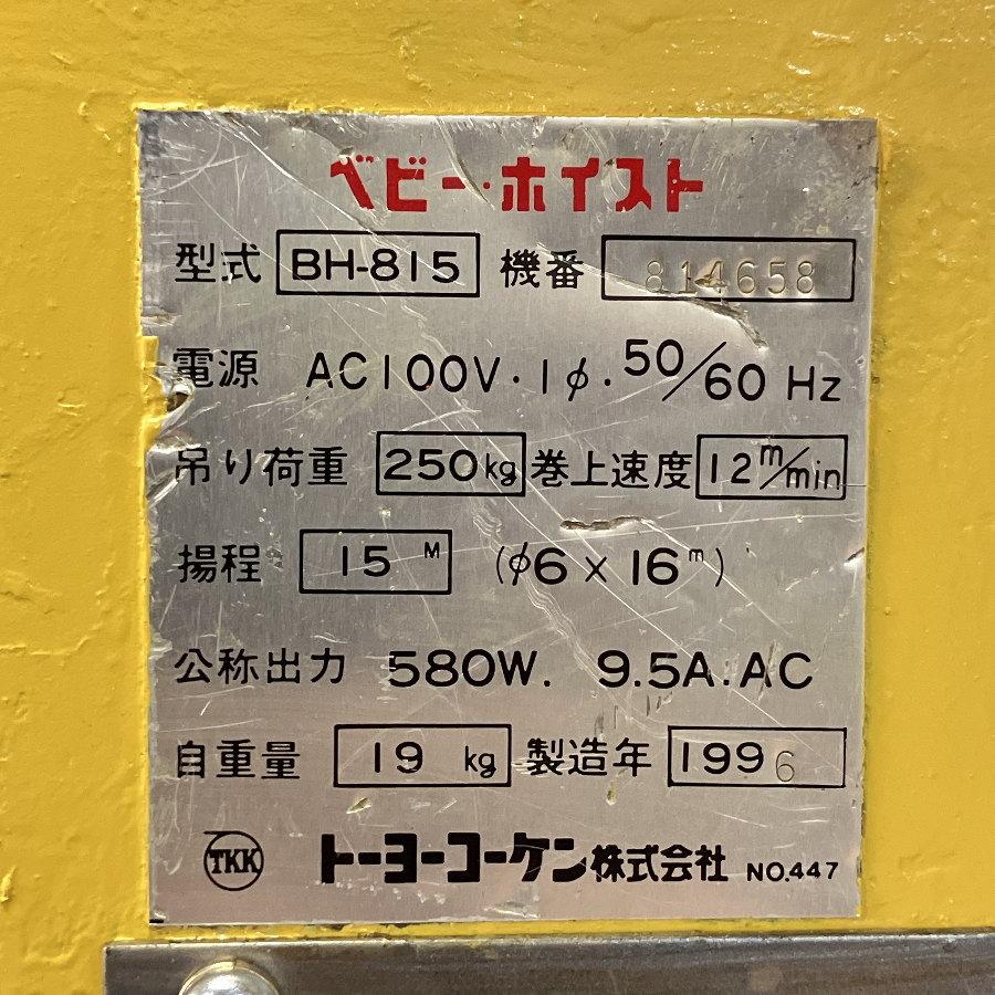 トーヨーコーケン BH-815 250kg 電動ホイスト ベビーホイスト トーヨーコーケン BH-815 250kg 電動ホイスト ベビーホイスト