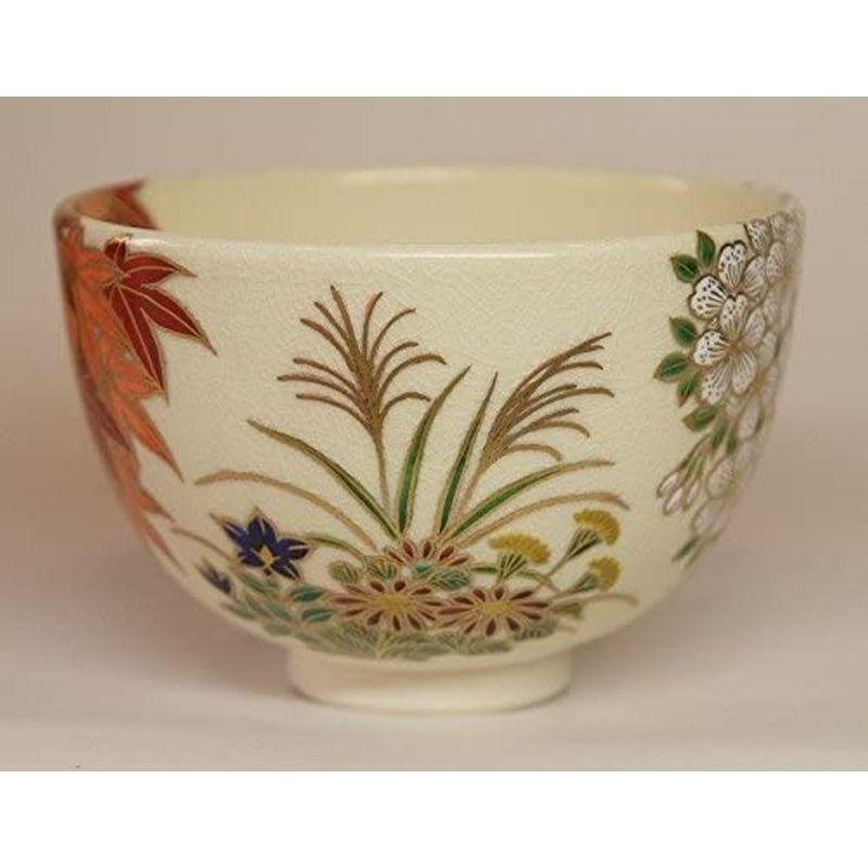 上品上品清閑寺窯 杉田祥平作 色絵雲錦四季草花画茶碗 食器、グラス