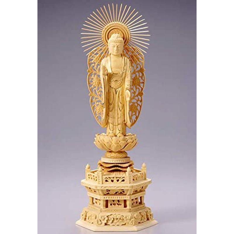 人気の製品仏像 阿弥陀如来 西立弥陀(柘植 ツゲ・六角座) 5.0寸 仏像