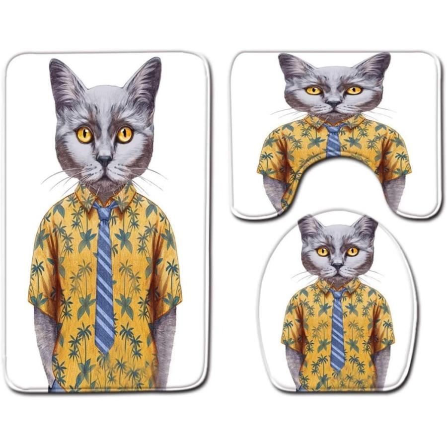 トイレマット ク 消臭 抗菌 防臭 トイレ用マット カバーセット トイレ用品 トイレファブリッ 滑り止め 3点セット 抗菌 Mugenストア セット ク かわいい動物のグラフィック便座カバーとラグセット 吸水