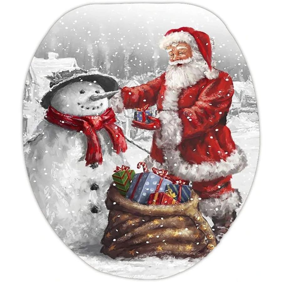 トイレマット フタカバー 3ピースクリスマスと雪だるまパターンカーペットラグトイレカバーバス滑り止めマット (色  202203101821103193979195 フタカバー (色 MUGENストア S Multi colored,