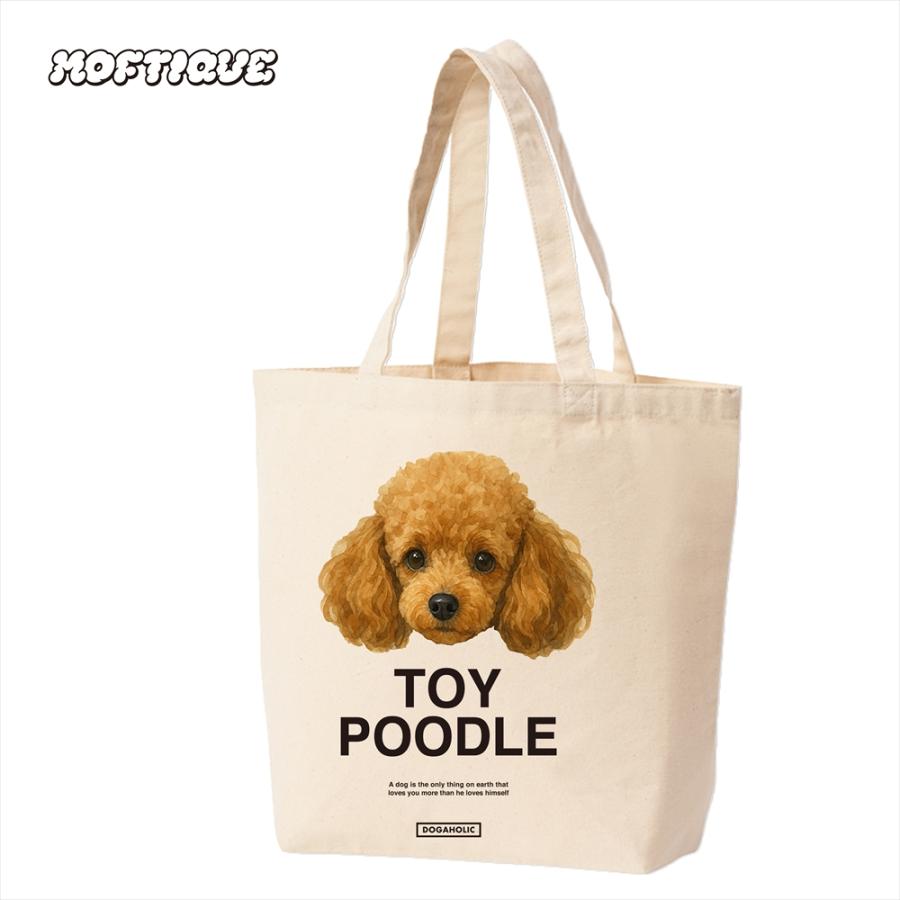 トートバッグ キャンバス マチ有 生成り トイプードル 犬 アニマル